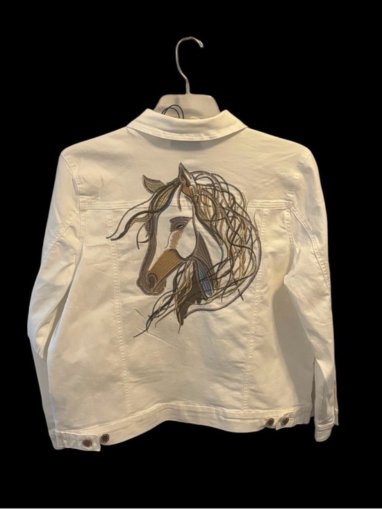 Diane Gilman Jackets & Blazers - DG2 Diane Gilman White Denim Jacket Embroidered Horse Western Equestrian